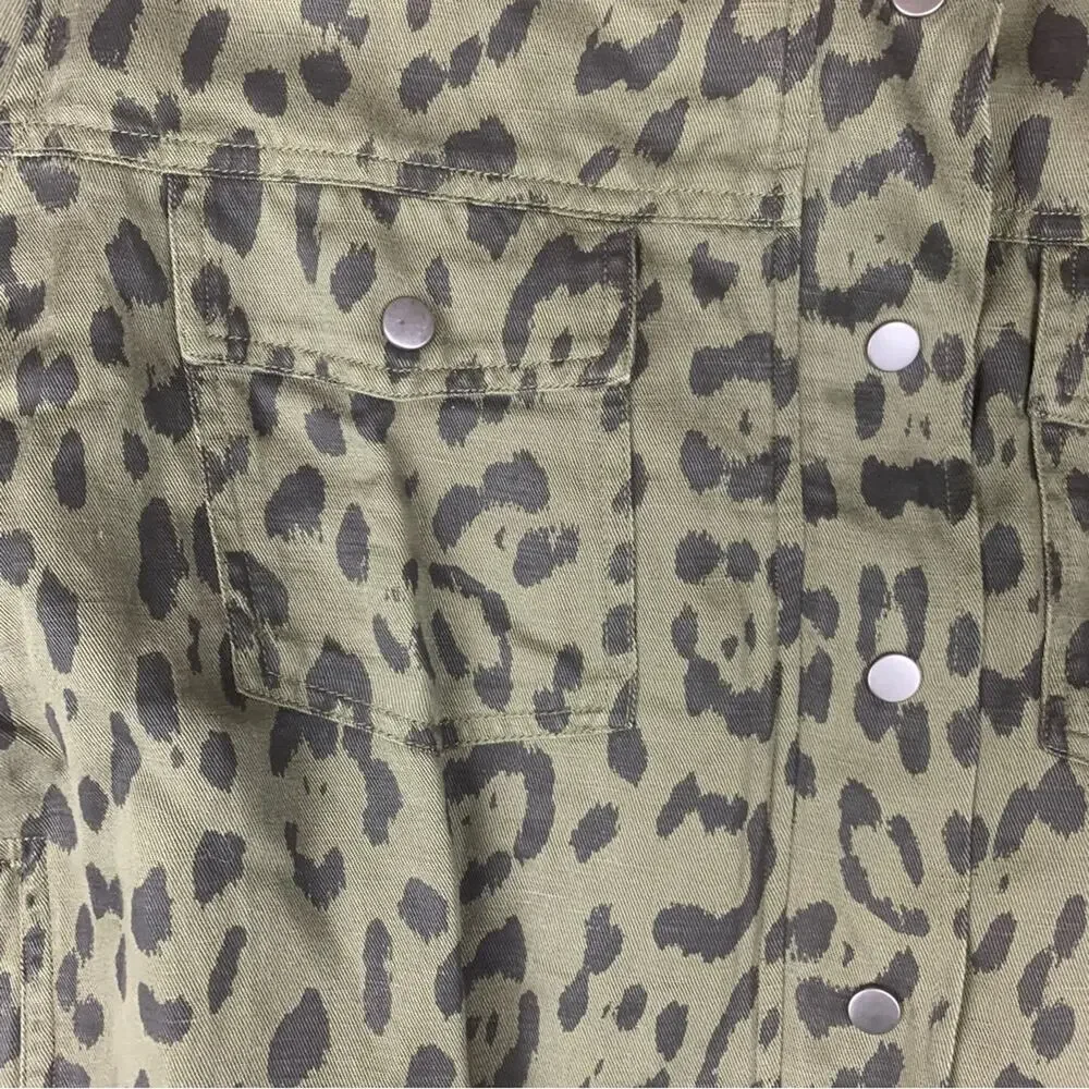Rails women's Extra small XS green Olive Leopard Print Jacket linen lyocell